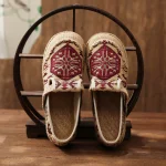Fashionable breathable round-toe cotton and linen shoes, old Beijing trendy flat-heeled cloth shoes, ethnic style woven Hanfu shoes manufacturer
